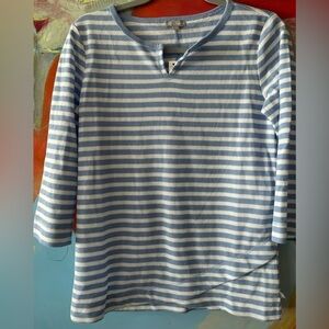 Talbots Top Size X Small Color Blue White Striped 3/4 Sleeve V Neck Pullover